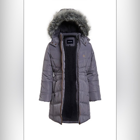 Girl's Faux Fur-Trim Hooded Long Puffer Coat - Picture 1 of 9